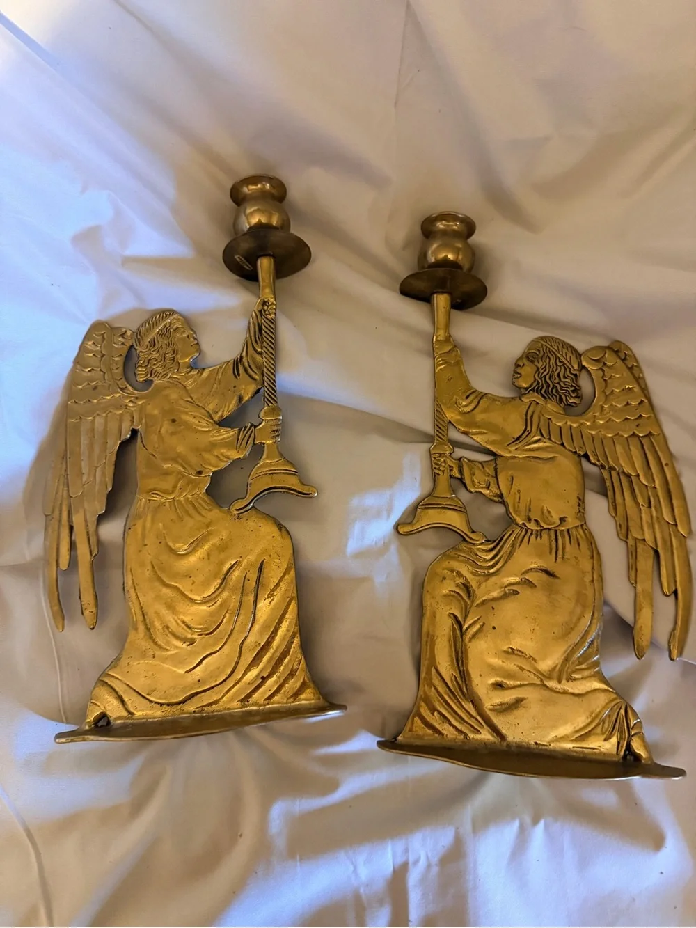 Vintage Solid Brass Kneeling Angel Candlestick Holders Pair | French Country
